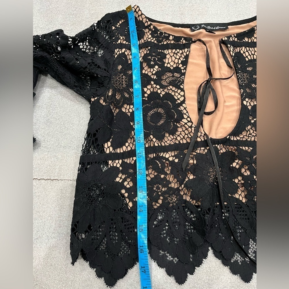 [XS] For Love & Lemons Gianna Crop Laced LS Blouse Top Black - Picture 11 of 11